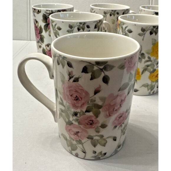 Home Essentials Roses Floral Tea Coffee Mug 12 Oz. Set of 6 Vintage EUC - Picture 2 of 15